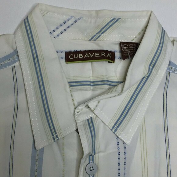 Cubavera Men's Button Up Short Sleeve Collared Shirt White Striped Size XL - Picture 3 of 10